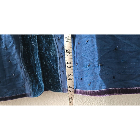 NWT Chico's Silk Jacket Blue Beaded Large 2 Velvet Trim Shimmer Special Occasion - Picture 6 of 8